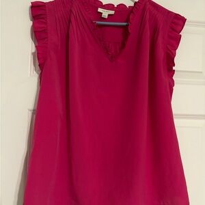 ON 34TH Womens L Flutter Sleeve Pink V Neck Ruffle Blouse Top Summer Business
